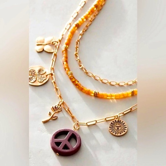 Free People| Fun In The Sun Layered Necklace - Gold/Orange - Picture 2 of 2